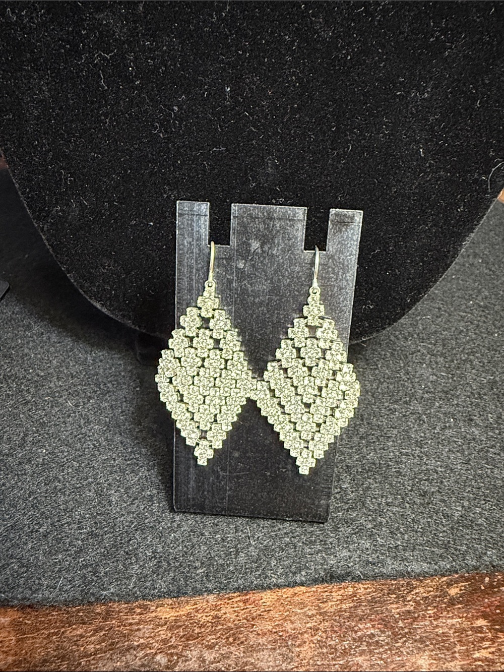 Sparkling Crystal Mesh Drop Earrings - Gold Tone